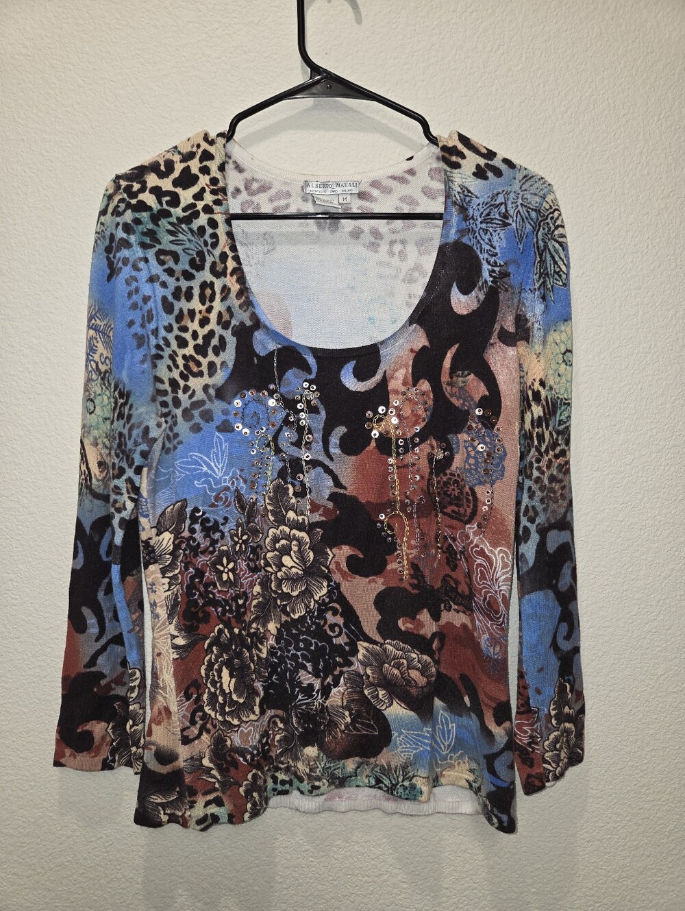 Alberto Makali Blue, Black & Brown Mixed Print Long Sleeve Tee